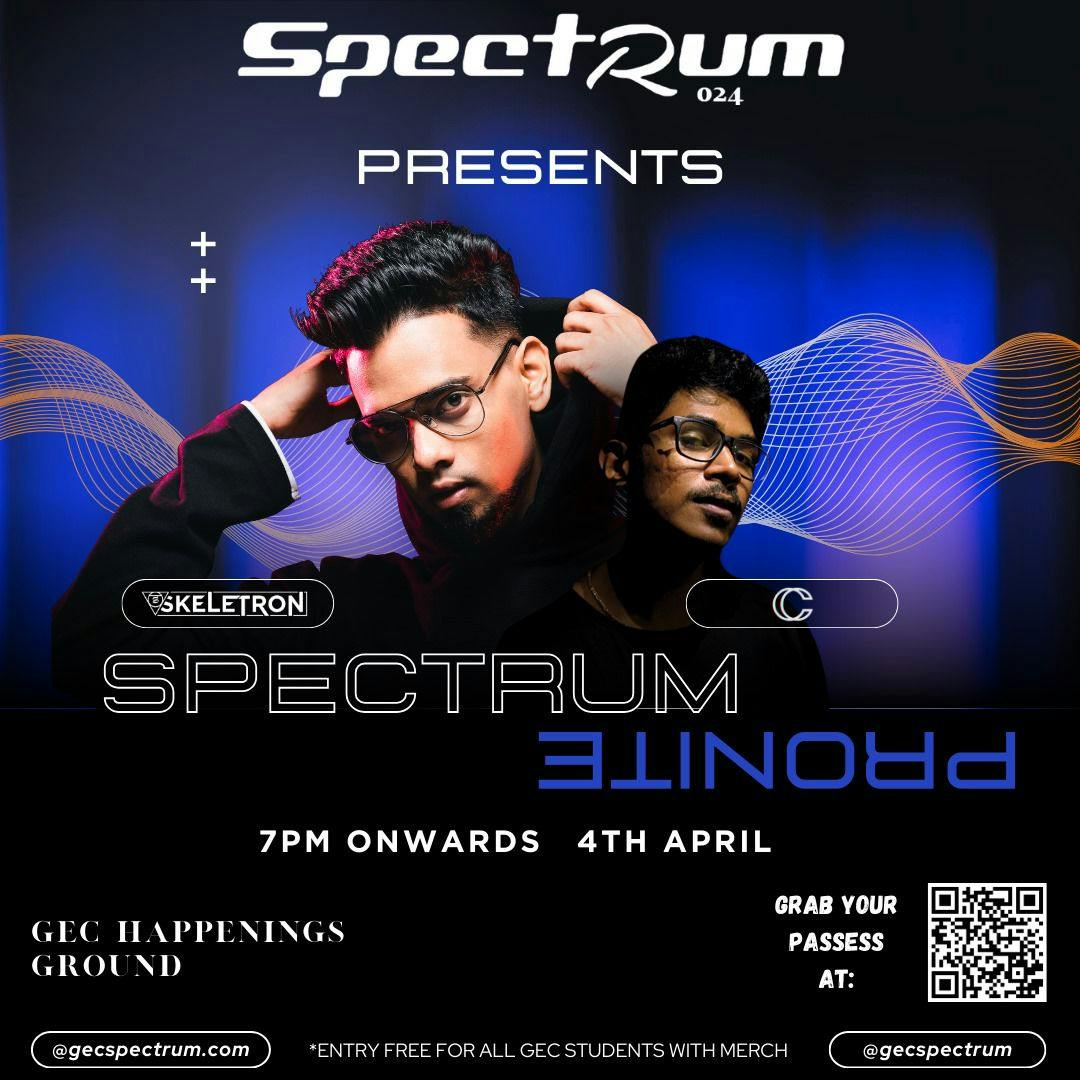 Poster showcasing the DJ Skelectron for Spectrum 2024